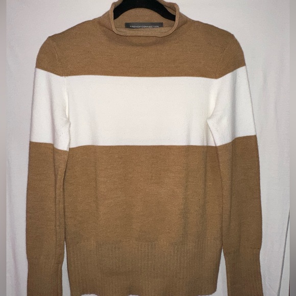 French Connection Sweaters - French Connection Camel/White Roll neck Sweater Size S